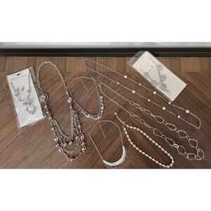 Lot Of 8 Vintage To Now Silver Tone Necklaces